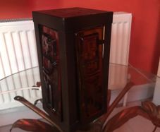 Danish pressed glass amber lamp