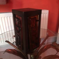 Danish pressed glass amber lamp