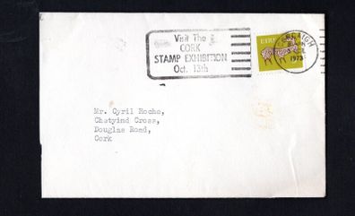 1973 Ireland Visit The Cork Stamps Exhibition October 13th Slogan tying 5p Gerl definitive stamp on plain cover. Cork cancel of 5 October 1973