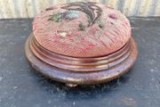 Victorian turned wood and embroidery foot stool in origin finish and condition, c1860