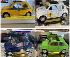 Fiat 500 Scale 1/16 lot of four Burago Rare Green and Taxi