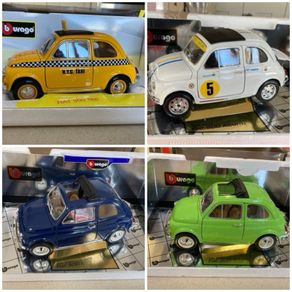 Fiat 500 Scale 1/16 lot of four Burago Rare Green and Taxi