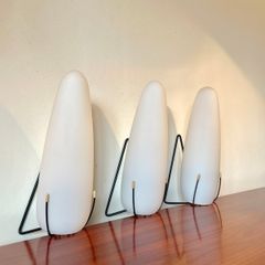 1 x Mid Century Philips Louis Kalff Wall Light Sconce, Opaline Milk Glass Black Wire Frame, 70s Dutch