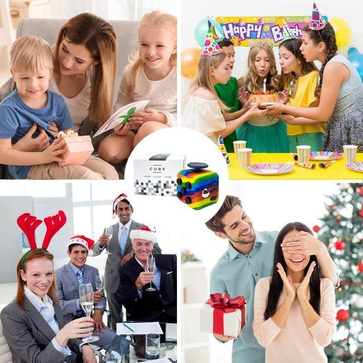 Rainbow Fidget Cube with 6 Sides Stress Relief Fiddle Toys Autism Sensory Toys Fidget Toys for Adults and Kids