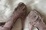 Brand New Lace Detail Lilac Peeptoe Heels