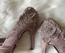 Brand New Lace Detail Lilac Peeptoe Heels