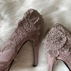 Brand New Lace Detail Lilac Peeptoe Heels