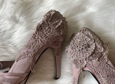 Brand New Lace Detail Lilac Peeptoe Heels