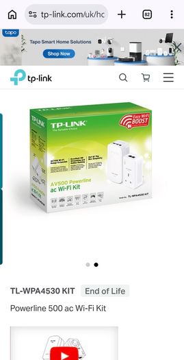 TP-Link Powerlone 500 ac WiFi extender kit, Ethernet, plug socket