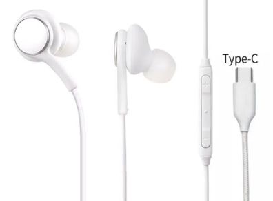 White USB-C Type-C Earphones For Samsung Galaxy S10 S20 S21 A52 A22 Headphones