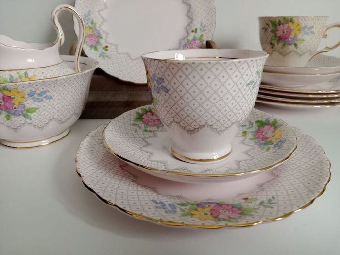 Vintage china tea set, Tuscan china , pink china lot