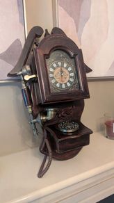 Vintage Style Wooden Wall Clock and Telephone