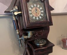 Vintage Style Wooden Wall Clock and Telephone