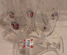 six half pint HOP 13  glasses plus another