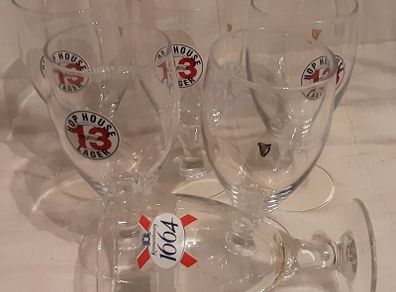 six half pint HOP 13  glasses plus another