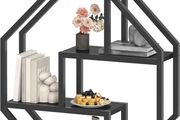 4-Tier Floating Shelves, Wooden Wall Shelf, Heavy-Duty Metal Frame, Decorative Wall Storage Shelf for Living Room, Bedroom, Kitchen, Home Office, Black