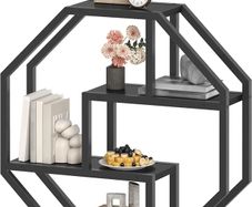 4-Tier Floating Shelves, Wooden Wall Shelf, Heavy-Duty Metal Frame, Decorative Wall Storage Shelf for Living Room, Bedroom, Kitchen, Home Office, Black