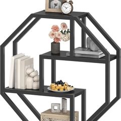 4-Tier Floating Shelves, Wooden Wall Shelf, Heavy-Duty Metal Frame, Decorative Wall Storage Shelf for Living Room, Bedroom, Kitchen, Home Office, Black