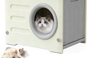 Waterproof Cat House Outdoor &amp; Indoor, Semi-Enclosed HDPE Cat Shelter with Detachable Base - All-Weather Outdoor Cat Shelterfor Small Cats, Dogs, 54x41x31cm