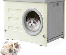 Waterproof Cat House Outdoor & Indoor, Semi-Enclosed HDPE Cat Shelter with Detachable Base - All-Weather Outdoor Cat Shelterfor Small Cats, Dogs, 54x41x31cm