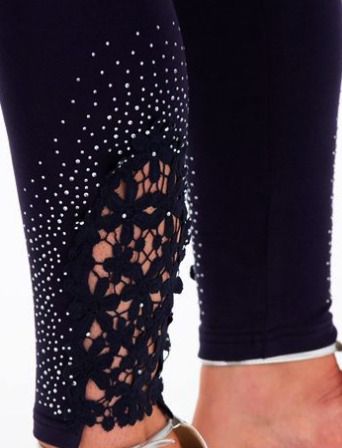 Fab Midnight Blue Leggings with Lace & Crystals size 16