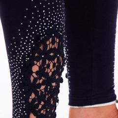 Beautiful Midnight Blue Leggings with Lace & Crystals size 16