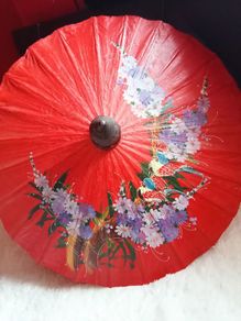 Vintage Chinese Sun Umbrella Handmade Paper and Bamboo