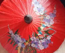 Vintage Chinese Sun Umbrella Handmade Paper and Bamboo