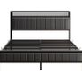 5ft King Size Bed Frame with Storage Upholstered Headboard Shelf Image 2