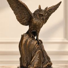Majestic Bronze Owl Sculpture - Bronze, Marble, Signed