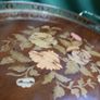 Vintage Beautiful Italian round Sorrento serving tray with burl wood inlay in a brass frame for serving trolleys/tea carts. Image 10