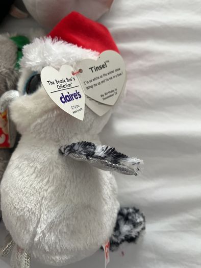 Festive beanie boos with tags