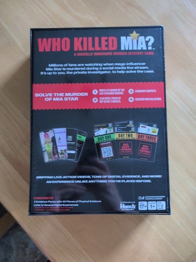 "Who killed Mia?" Escape room board game