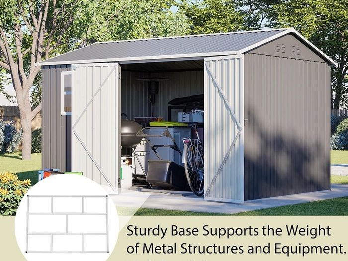 8x10 ft Outdoor Galvanized Metal Bike Shed - Garden Sto with Air Vent, Sliding Door, Perfect for Backyard, Patio & Tiny House Tool nizat, Gray