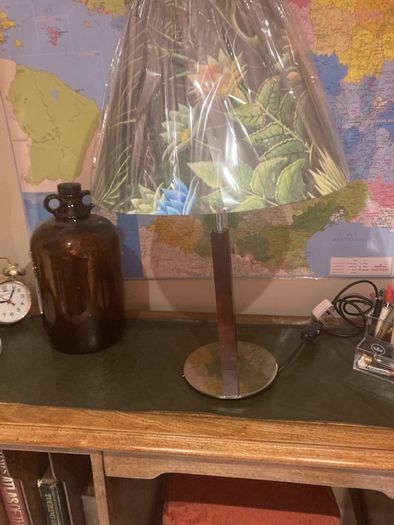 Will sell separately- Solid Dark Wood Pillar Lamp ( with chrome base ) with a lovely green floral / foliage brand new shade - And K Amsterdam
