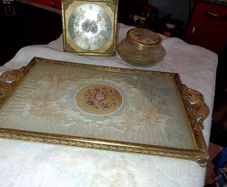 Antique filigree brass Regency set