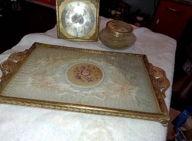 Antique filigree brass Regency set
