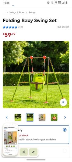 Folding baby swing set