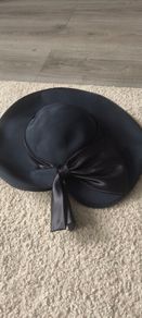 Navy Blue Wide-Brim Occasion Hat with Satin Bow