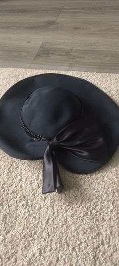 Navy Blue Wide-Brim Occasion Hat with Satin Bow