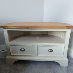 Oak and cream TV Corner console with drawers