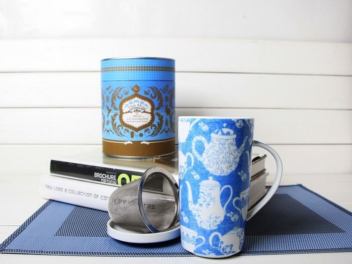 Large Porcelain Tea Cup 350ml with Infuser and Lid