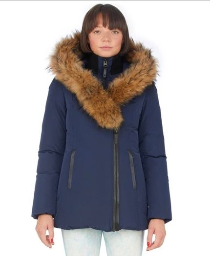 Mackage Adali Down Jacket Navy Size L Fur Trim Collar