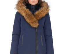 Mackage Adali Down Jacket Navy Size L Fur Trim Collar