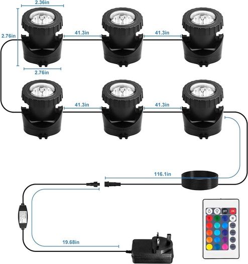 NEW SALE | Pond Lights Mains Powered, RGB Underwater Spotights, Aquarium Lights with Remote Control, IP68 Waterproof, Multicoloured, Submersible, for Aquarium, Garden, Yard, Pool, Fountain, Pond