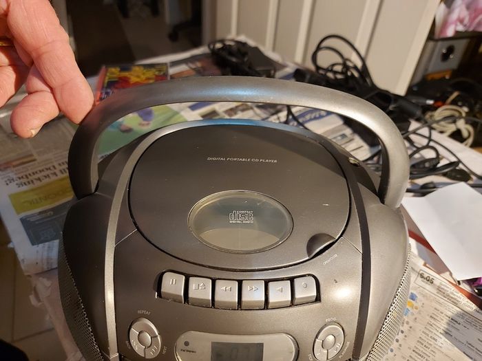 Logik CD Stereo With Cassette, Model LCCSTR10, in good condition, Radio and CD work fine, Tape play button not staying engaged, Forward and rewind work