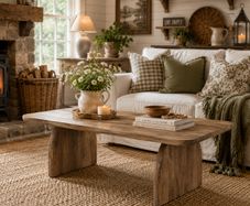 Coffee Table Mid-Century Style Sleek Oak Look with Artistic Curved Base