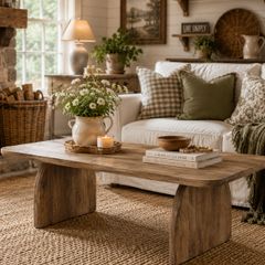 Coffee Table Mid-Century Style Sleek Oak Look with Artistic Curved Base