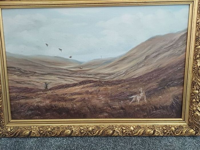 Large Vintage Framed Oil Painting (1977) - J. S. Morgan Hunting Scene