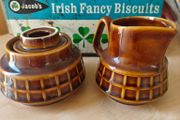Vintage Retro 1960s, Polish, Pruszkow Glazed Ceramic Milk Cream Jug and Sugar Bowl,